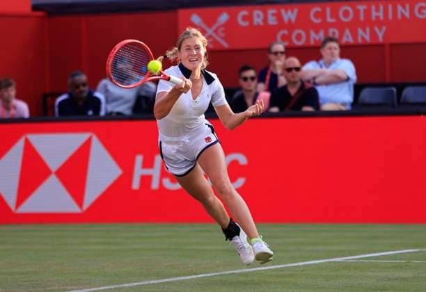 11th June 2025; HSBC Championships, Queen s Club, West Kensington, London, England: HSBC Womens Championships Queens Club, Day 3; Anastasia Zakharova plays a forehand shot against Madison Keys (USA)  ActionPlus12800337 HongboxChen