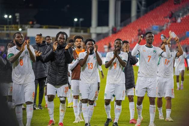 Ivory Coast v Canada International Friendly, Länderspiel, Nationalmannschaft Match Ivory Coast teammates celebrating the victory in a penalty shootout during the International Friendly Match between Ivory Coast and Canada at BMO Field. Final score Canada 0 -0 Ivory Coast, Ivory Coast defeats Canada 5-4 on penalties. on June 10, 2025 in Toronto, Canada. (Photo by Leonardo Ramirez Eyepix Group) Copyright: xLeonardoxRamirez xEyepixxGroupx LR_10062025_158404