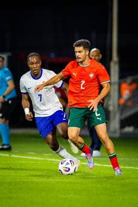 PORTUGAL U21, U 21 - FRANCE U21 Rodrigo Pinheiro of Portugal and Mathys Tel of France during the UEFA European Under-21 Championship 2025 football match between Portugal U21 and France U21. Stadium Na Sihoti, Trencin, Slovakia, June 11, 2025. Photo by Branislav Racko Copyright: xx 080A3856