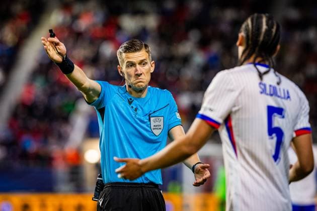 PORTUGAL U21, U 21 - FRANCE U21 Referee Manfredas Lukjancukas during the UEFA European Under-21 Championship 2025 football match between Portugal U21 and France U21. Stadium Na Sihoti, Trencin, Slovakia, June 11, 2025. Photo by Branislav Racko Copyright: xx 080A4724