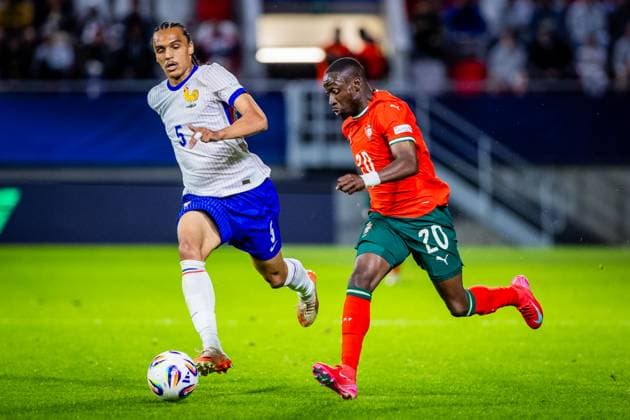 PORTUGAL U21, U 21 - FRANCE U21 Carlos Forbes Borges of Portugal and Kiliann Sildillia of France during the UEFA European Under-21 Championship 2025 football match between Portugal U21 and France U21. Stadium Na Sihoti, Trencin, Slovakia, June 11, 2025. Photo by Branislav Racko Copyright: xx 080A5117