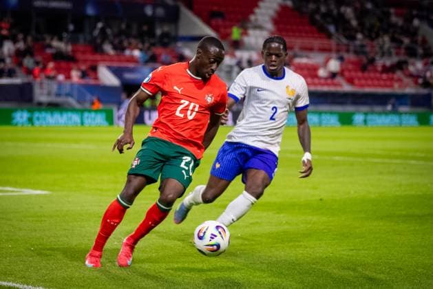PORTUGAL U21, U 21 - FRANCE U21 Carlos Forbes Borges of Portugal and Castello Lukeba of France during the UEFA European Under-21 Championship 2025 football match between Portugal U21 and France U21. Stadium Na Sihoti, Trencin, Slovakia, June 11, 2025. Photo by Branislav Racko Copyright: xx _BRR0581