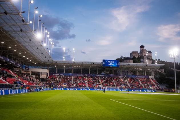 PORTUGAL U21, U 21 - FRANCE U21 General view - with Trencin castle - of the UEFA European Under-21 Championship 2025 football match between Portugal U21 and France U21. Stadium Na Sihoti, Trencin, Slovakia, June 11, 2025. Photo by Branislav Racko Copyright: xx AS0I0588