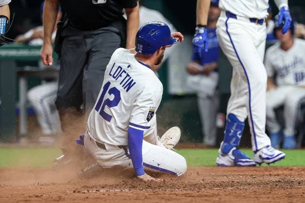 MLB, Baseball Herren, USA 2025: Yankees Vs Royals JUN 11 June 11, 2025: Kansas City Royals outfielder Nick Loftin (12) scores on an RBI single from Kansas City Royals right fielder John Rave (26) during the ninth inning against the New York Yankees at Kauffman Stadium in Kansas City, MO. David Smith CSM (Credit Image: Â David Smith Cal Media) Kansas City Mo United States of America EDITORIAL USE ONLY Copyright: xx ZUMA-20250611_zma_c04_057.jpg DavidxSmithx csmphotothree391668
