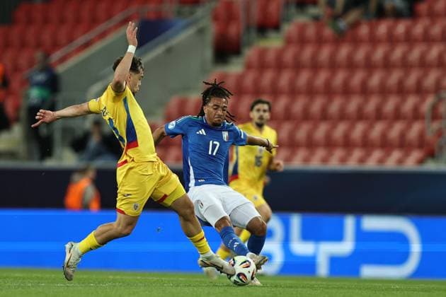 Luca Koleosho (Italy U21, U 21 + during the UEFA Under 21 Slovakia 2025 match between Italy U21 1-0 Romania U21 at Malatinsky Stadium Stadium on June 11, 2025 in Trnava, Slovakia. Noxthirdxpartyxsales  (294654673)