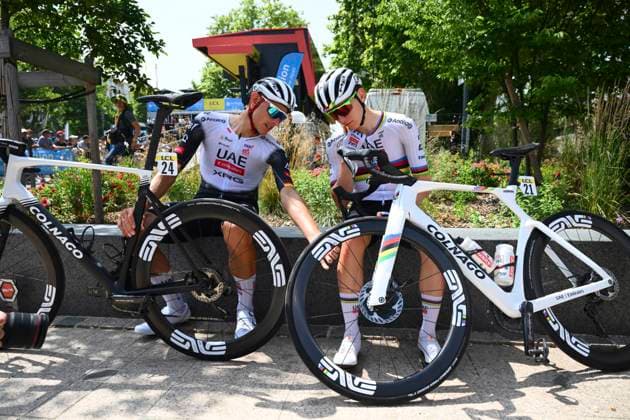 Criterium du Dauphine 2025 Stage 5 MACON, FRANCE - JUNE 12 : Politt Nils (GER) of UAE Team Emirates, Pogacar Tadej (SLO) of UAE Team Emirates during stage 5 of the 77th edition of Criterium du Dauphine Libere an UCI World Tour 2.UWT cycling road race stage for Men Elite of 183 km with start in Saint-Priest and finish in Macon on June 12, 2025 in Macon, France, 12 06 2025 ( Motordriver Kenny Verfaillie - Macon France  Copyright: xVincentxKalutx