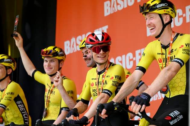 Criterium du Dauphine 2025 Stage 5 MACON, FRANCE - JUNE 12 : Vingegaard Jonas (DEN) of Team Visma - Lease a Bike and Jorgenson Matteo (USA) of Team Visma - Lease a Bike during stage 5 of the 77th edition of Criterium du Dauphine Libere an UCI World Tour 2.UWT cycling road race stage for Men Elite of 183 km with start in Saint-Priest and finish in Macon on June 12, 2025 in Macon, France, 12 06 2025 ( Motordriver Kenny Verfaillie - Macon France  Copyright: xVincentxKalutx