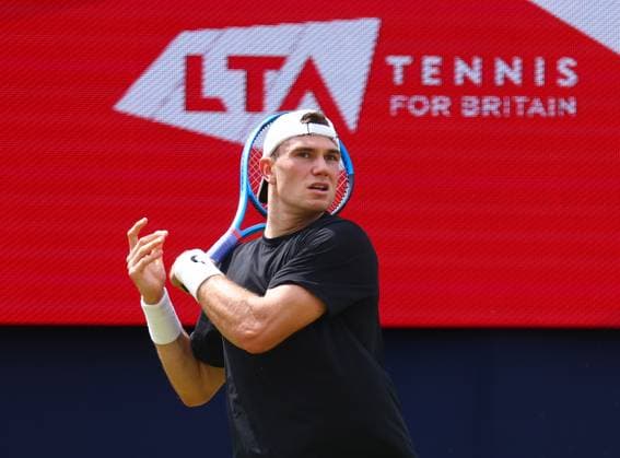 HSBC Tennis Championships, Day Four, Queens Club, London, UK - 12 Jun 2025 British Number one Jack Draper practises at the Queens club ahead of the 2025 HSBC Championships London Queens Club London GBR, UK NEWSPAPERS OUT Copyright: xMarkxGreenwoodx