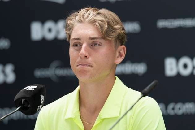 Justin Engel (Deutschland) bei der Pressekonferenz nach seinem Sieg gegen Alex Michelsen (USA) und dem damit verbundenen Einzug ins Viertelfinale. 12.06.2025, Tennis, Boss Open ATP, Tennis Herren 250, GER, Stuttgart, TC Weissenhof. Copyright: HMBxMedia xHeikoxBecker