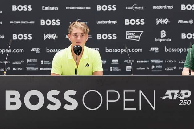 Justin Engel (Deutschland) bei der Pressekonferenz nach seinem Sieg gegen Alex Michelsen (USA) und dem damit verbundenen Einzug ins Viertelfinale. 12.06.2025, Tennis, Boss Open ATP, Tennis Herren 250, GER, Stuttgart, TC Weissenhof. Copyright: HMBxMedia xHeikoxBecker