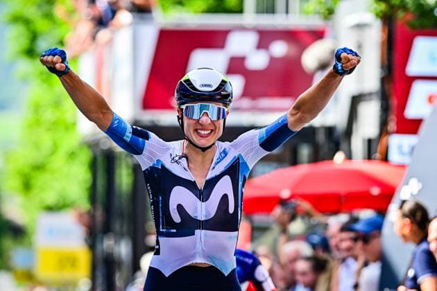 Marlen Reusser 1. Etappe Tour de Suisse Women 2025 Marlen Reusser (SUI, Schweiz, Movistar Team Women ) gewinnt die erste Etappe der 5. Tour de Suisse Women 2025. UCI Women™s WorldTour 2025 am 12. Juni 2025. in Gstaad