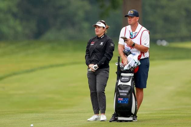 Meijer LPGA, Golf Damen Classic for Simply Give BELMONT, MICHIGAN - JUNE 12: Hannah Green of Perth Australia waits with her caddie on the 17th fairway during the first round of the Meijer LPGA Classic for Simply Give golf tournament at Blythefield Country Club in Belmont, MI, USA Thursday, June 12, 2025. Belmont Michigan United States  Copyright: xAmyxLemusx originalFilename:lemus-meijerlp250612_npqDE.jpg