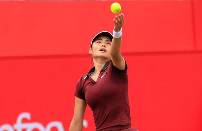 12th June 2025; HSBC Championships, Queen s Club, West Kensington, London, England: HSBC Womens Championships Queens Club, Day 4; Emma Raducanu (GBR) serves to Rebecca Sramkova (SLO)  ActionPlus12800427 HongboxChen
