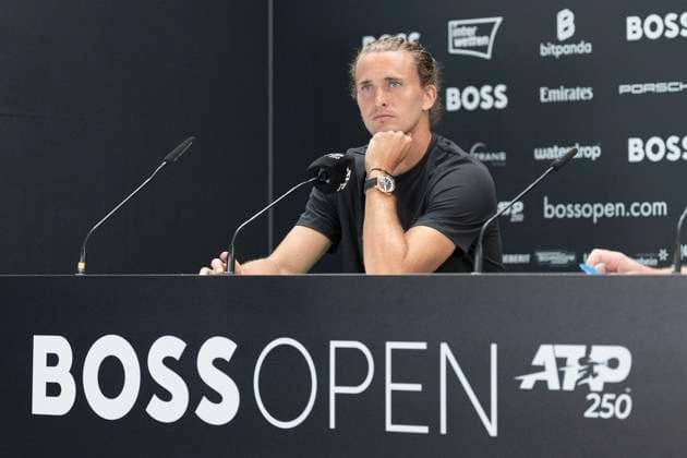Alexander Zverev (Germany) in der Pressekonferenz nach seinem Sieg gegen Corentin Moutet (France). 12.06.2025, Tennis, Boss Open ATP, Tennis Herren 250, GER, Stuttgart, TC Weissenhof. Copyright: HMBxMedia xHeikoxBecker