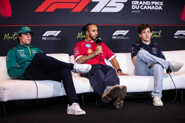 F1 - CANADIAN GRAND PRIX 2025 STROLL Lance (can), Aston Martin F1 Team AMR25, portrait, HAMILTON Lewis (gbr), Scuderia Ferrari SF-25, portrait and COLAPINTO Franco (arg), Alpine F1 Team A525, portrait press conference, PK, Pressekonferenz during the Formula 1 Pirelli Grand Prix du Canada 2025, 10th round of the 2025 FIA Formula One World Championship, WM, Weltmeisterschaft from June 14 to 16, 2025 on the Circuit Gilles Villeneuve, in Montrà al, Canada - Montrà alCanada Copyright: xEricxAlonsox
