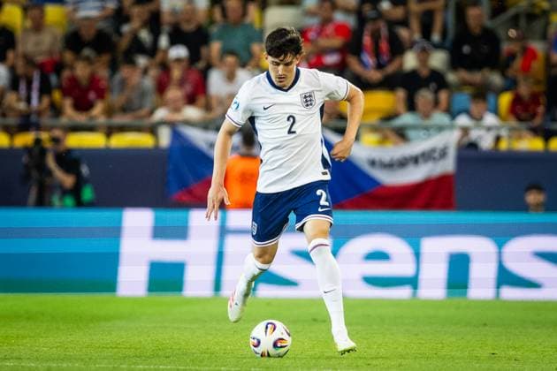 Fußball, U21 EM, Tschechien - England CZECHIA U21, U 21 - ENGLAND U21 Tino Livramento of England during the UEFA European Under-21 Championship 2025 Group B football match between Czechia U21 and England U21. Stadium DAC Arena (Mol Arena), Dunajska Streda, Slovakia, June 12, 2025. Photo by Branislav Racko Copyright: xx 080A5901
