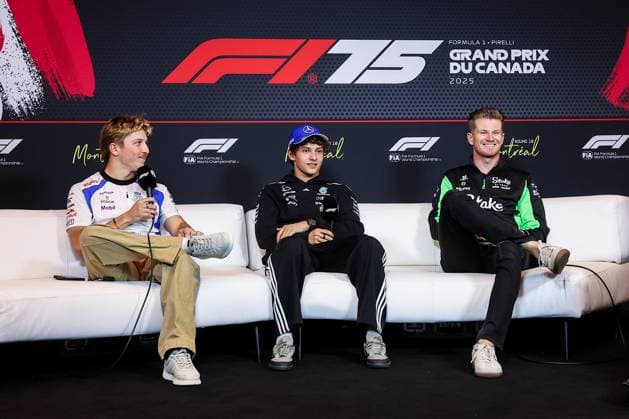 F1 - CANADIAN GRAND PRIX 2025 LAWSON Liam (nzl), Visa Cash App RB F1 Team VCARB02, portrait, KIMI ANTONELLI Andrea (ita), Mercedes AMG F1 Team W16, portrait and HULKENBERG Nico (ger), Stake F1 Team Kick C45, portrait press conference, PK, Pressekonferenz during the Formula 1 Pirelli Grand Prix du Canada 2025, 10th round of the 2025 FIA Formula One World Championship, WM, Weltmeisterschaft from June 14 to 16, 2025 on the Circuit Gilles Villeneuve, in Montrà al, Canada - Montrà alCanada Copyright: xEricxAlonsox