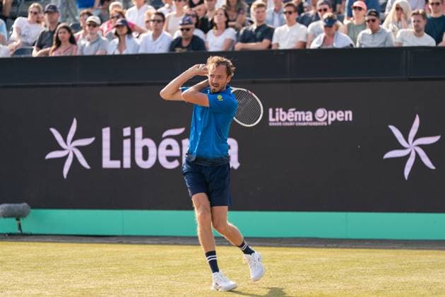 2025-06-12 2025 Libema Open Grass Court Championships Autotron ROSMALEN, NETHERLANDS - JUNE 12: Daniil Medvedev of Russia during the 2025 Libema Open Grass Court Championships at Autotron on June 12, 2025 in Rosmalen, Netherlands. Rosmalen Autotron Netherlands Content not available for redistribution in The Netherlands directly or indirectly through any third parties. Copyright: xMarleenxFouchierx