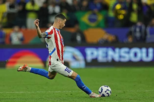 Arena Corinthians Miguel Almiron of Paraguay, during the match between Brazil and Paraguay, for the 16th round of the South American qualifiers for the 2026 FIFA World Cup, WM, Weltmeisterschaft, Fussball at Arena Corinthians this Tuesday 10. 30761 (Heuler Andrey SPP)  Copyright: xHeulerxAndreyx xSPPx spp-en-HeAn-HADE2986