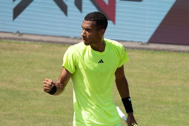 Felix Auger-Aliassime Jubel, Justin Engel vs. Felix Auger-Aliassime, Tennis, ATP, Tennis Herren Turnier, Boss-Open, Center-Court, Viertelfinale, 13.06.2025, Justin Engel vs. Felix Auger-Aliassime, Tennis, ATP-Turnier, Boss-Open, Center-Court, Viertelfinale, 13.06.2025, Stuttgart Copyright: xEibner-Pressefoto EdwardxCheungx EP_ECG