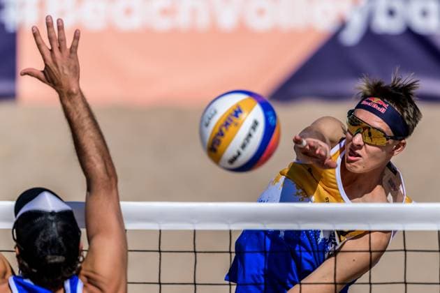 250613 Jonatan Hellvig of Sweden in men s Beach Pro Tour Beach volleyball, Beachvolleyball group stage match on June 13, 2025 in Malmö. Photo: Mathilda Schuler BILDBYRAN kod MA MA0822 beachvolleyboll beach volleyball sandvolleyball beach volleyboll beach pro tour malmö bbeng Copyright: MATHILDAxSCHULER BB250613MA036