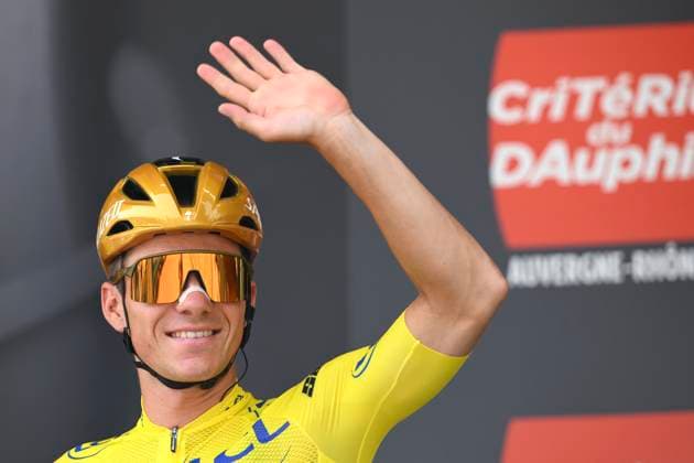 Criterium du Dauphine 2025 Stage 6 COMBLOUX, FRANCE - JUNE 13 : Evenepoel Remco (BEL) of Soudal - Quick Step during stage 6 of the 77th edition of Criterium du Dauphine Libere an UCI World Tour 2.UWT cycling road race stage for Men Elite of 126.7 km with start in Valserhone and finish in Combloux on June 13, 2025 in Combloux, France, 13 06 2025 ( Motordriver Kenny Verfaillie - Combloux France  Copyright: xVincentxKalutx