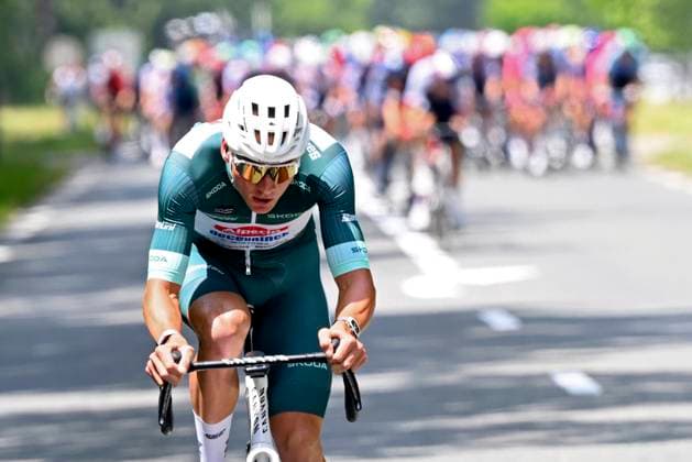 Criterium du Dauphine 2025 Stage 6 COMBLOUX, FRANCE - JUNE 13 : Van Der Poel Mathieu (NED) of Alpecin - Deceuninck attacking during stage 6 of the 77th edition of Criterium du Dauphine Libere an UCI World Tour 2.UWT cycling road race stage for Men Elite of 126.7 km with start in Valserhone and finish in Combloux on June 13, 2025 in Combloux, France, 13 06 2025 ( Motordriver Kenny Verfaillie - Combloux France  Copyright: xVincentxKalutx