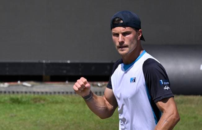 Marton Fucsovics (HUN) Jubel, Freude, Emotion, emotional, jubelt, Glueck, gluecklich, Tennis Herren BOSS Open ATP, Tennis Herren 250 Stuttgart 2025 Weissenhof BOSS Open ATP 250 Stuttgart 2025