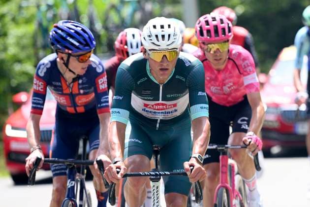 Criterium du Dauphine 2025 Stage 6 COMBLOUX, FRANCE - JUNE 13 : Van Der Poel Mathieu (NED) of Alpecin - Deceuninck during stage 6 of the 77th edition of Criterium du Dauphine Libere an UCI World Tour 2.UWT cycling road race stage for Men Elite of 126.7 km with start in Valserhone and finish in Combloux on June 13, 2025 in Combloux, France, 13 06 2025 ( Motordriver Kenny Verfaillie - Combloux France  Copyright: xVincentxKalutx