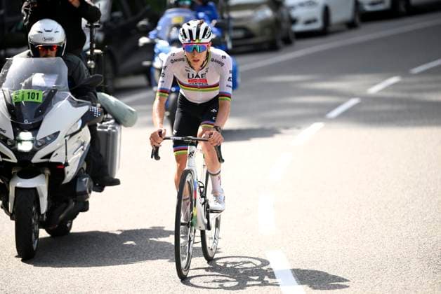 Criterium du Dauphine 2025 Stage 6 COMBLOUX, FRANCE - JUNE 13 : Pogacar Tadej (SLO) of UAE Team Emirates - XRG during stage 6 of the 77th edition of Criterium du Dauphine Libere an UCI World Tour 2.UWT cycling road race stage for Men Elite of 126.7 km with start in Valserhone and finish in Combloux on June 13, 2025 in Combloux, France, 13 06 2025 ( Motordriver Kenny Verfaillie - Combloux France  Copyright: xVincentxKalutx