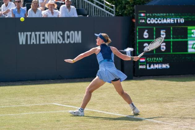 2025-06-13 2025 Libema Open Grass Court Championships Autotron ROSMALEN, NETHERLANDS - JUNE 13: Suzan Lamens of The Netherlands during the 2025 Libema Open Grass Court Championships at Autotron on June 13, 2025 in Rosmalen, Netherlands. Rosmalen Autotron Netherlands Content not available for redistribution in The Netherlands directly or indirectly through any third parties. Copyright: xMarleenxFouchierx
