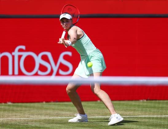 Tennis, WTA-Turnier in London, Queens Club HSBC Tennis Championships, Day Five Queens Club, London, UK - 13 Jun 2025 Elena Rybakina (KAZ) in action during her Quarter Final match against Tatjana Maria (GER) in the 2025 HSBC Championships at Queens Club London Queens Club London GBR, UK NEWSPAPERS OUT Copyright: xMarkxGreenwoodx