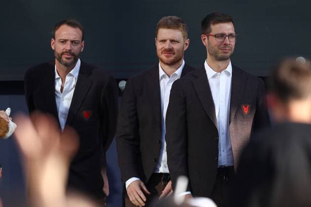 13.06.2025, xtgx, Handball, EHF Champions League Final 4, Opening Party v.l. Trainerteam um Jaron Siewert (Berlin, Trainer) Koeln