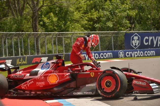 13.06.2025, Circuit Gilles-Villeneuve, Montreal, FORMULA 1 PIRELLI GRAND PRIX DU CANADA 2025 , im Bild Unfall von Charles Leclerc (MCO), Scuderia Ferrari HP (Photo by Francois Tremblay Hasan Bratic DeFodi Images)