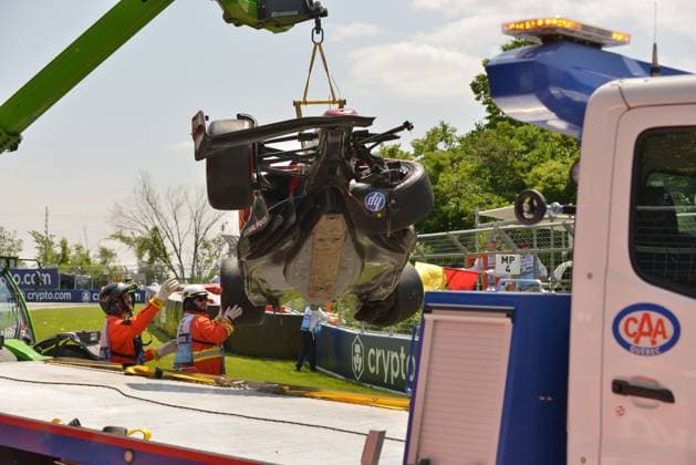 13.06.2025, Circuit Gilles-Villeneuve, Montreal, FORMULA 1 PIRELLI GRAND PRIX DU CANADA 2025 , im Bild Unfall von Charles Leclerc (MCO), Scuderia Ferrari HP (Photo by Francois Tremblay Hasan Bratic DeFodi Images)