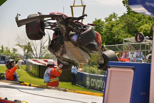 13.06.2025, Circuit Gilles-Villeneuve, Montreal, FORMULA 1 PIRELLI GRAND PRIX DU CANADA 2025 , im Bild Unfall von Charles Leclerc (MCO), Scuderia Ferrari HP (Photo by Francois Tremblay Hasan Bratic DeFodi Images)