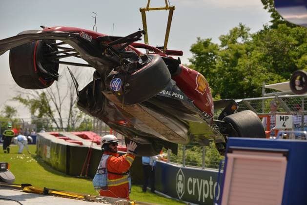 13.06.2025, Circuit Gilles-Villeneuve, Montreal, FORMULA 1 PIRELLI GRAND PRIX DU CANADA 2025 , im Bild Unfall von Charles Leclerc (MCO), Scuderia Ferrari HP (Photo by Francois Tremblay Hasan Bratic DeFodi Images)