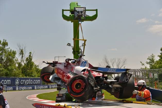 13.06.2025, Circuit Gilles-Villeneuve, Montreal, FORMULA 1 PIRELLI GRAND PRIX DU CANADA 2025 , im Bild Unfall von Charles Leclerc (MCO), Scuderia Ferrari HP (Photo by Francois Tremblay Hasan Bratic DeFodi Images)