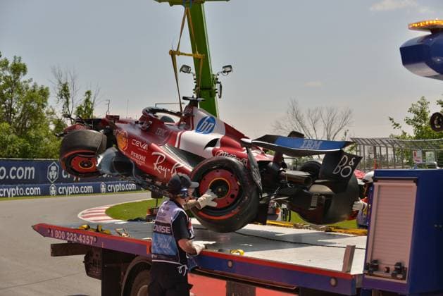 13.06.2025, Circuit Gilles-Villeneuve, Montreal, FORMULA 1 PIRELLI GRAND PRIX DU CANADA 2025 , im Bild Unfall von Charles Leclerc (MCO), Scuderia Ferrari HP (Photo by Francois Tremblay Hasan Bratic DeFodi Images)