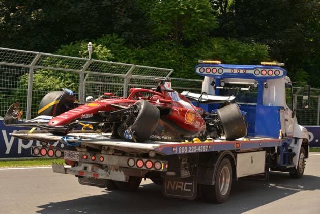 13.06.2025, Circuit Gilles-Villeneuve, Montreal, FORMULA 1 PIRELLI GRAND PRIX DU CANADA 2025 , im Bild Unfall von Charles Leclerc (MCO), Scuderia Ferrari HP (Photo by Francois Tremblay Hasan Bratic DeFodi Images)
