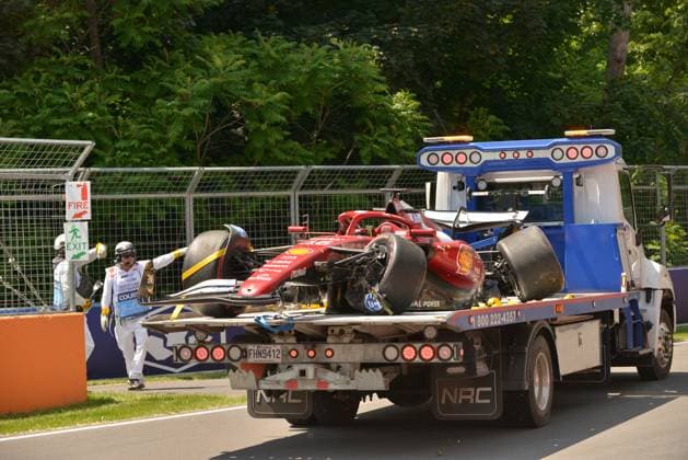 13.06.2025, Circuit Gilles-Villeneuve, Montreal, FORMULA 1 PIRELLI GRAND PRIX DU CANADA 2025 , im Bild Unfall von Charles Leclerc (MCO), Scuderia Ferrari HP (Photo by Francois Tremblay Hasan Bratic DeFodi Images)