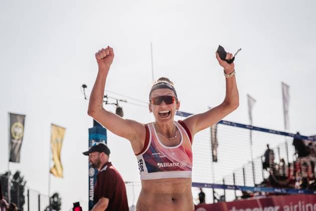 Beachvolleyball Frauen Allianz German Beach Tour 2025 Tourstop Bremen 13.06.2025 Larissa Claassen jubelt Bremen Waterfront Bremen Deutschland