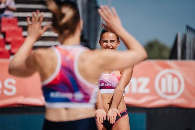Beachvolleyball Frauen Allianz German Beach Tour 2025 Tourstop Bremen 13.06.2025 v.l. Nina Interwies und Rika Dieckmann Bremen Waterfront Bremen Deutschland