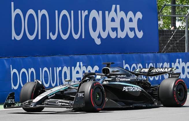 June 13, 2025, Montreal, Qc, CANADA: Mercedes driver George Russell, of the United Kingdom, drives during the first practice session at the Canadian Grand Prix in Montreal, Friday, June 13, 2025. Canada News - June 13, 2025 - ZUMAc35_ 20250613_zaf_c35_092 Copyright: xGrahamxHughesx