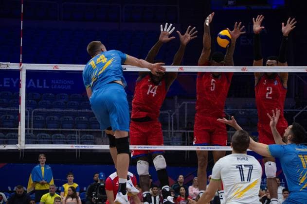 Ukraine vs Cuba RIO DE JANEIRO, RJ - 13.06.2025: UKRAINE VS CUBA - Kovalov (UKR), Bisset (CUB), Concepcion (CUB), Mergarejo (CUB), during a match valid for the Volleyball Nations League (VNL), held on June 13, 2025, at the Maracanazinho gym, in Rio de Janeiro, RJ, Brazil. (Photo: Renato Assis Fotoarena) x2753685x RenatoxAssis