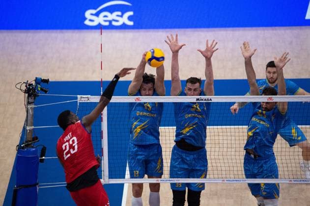 Ukraine vs Cuba RIO DE JANEIRO, RJ - 13.06.2025: UKRAINE VS CUBA - Yant (CUB), Todua (UKR), Tupchii (UKR), during a match valid for the Volleyball Nations League (VNL), held on June 13, 2025, at the Maracanazinho gym, in Rio de Janeiro, RJ, Brazil. (Photo: Renato Assis Fotoarena) x2753700x RenatoxAssis