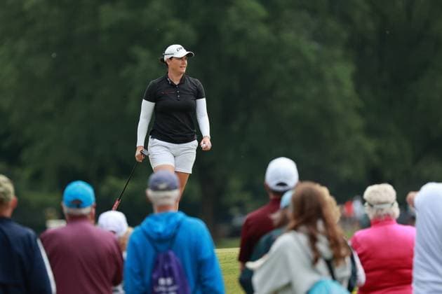 Meijer LPGA, Golf Damen Classic BELMONT, MICHIGAN-JUNE 13: Caroline Masson of Germany reacts to her birdie on the first green during the second round of the Meijer LPGA Classic for Simply Give golf tournament at Blythefield Country Club in Belmont, MI, USA Friday, June 13, 2025. Belmont Michigan United States  Copyright: xJorgexLemusx originalFilename:lemus-meijerlp250613_npWdE.jpg
