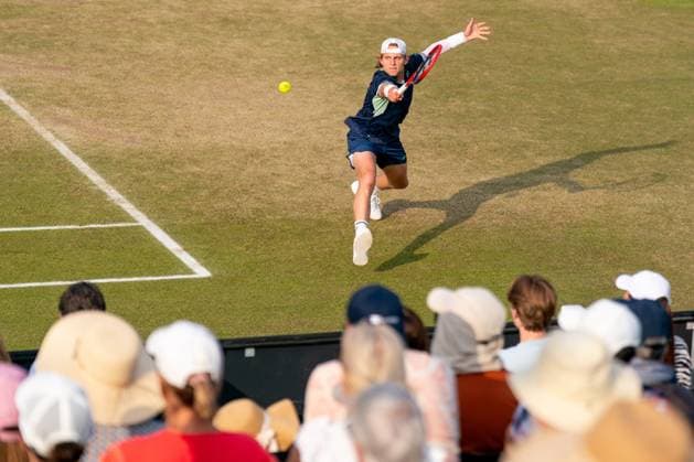 2025-06-13 2025 Libema Open Grass Court Championships Autotron ROSMALEN, NETHERLANDS - JUNE 13: Zizou Bergs of Belgium during the 2025 Libema Open Grass Court Championships at Autotron on June 13, 2025 in Rosmalen, Netherlands. Rosmalen Autotron Netherlands Content not available for redistribution in The Netherlands directly or indirectly through any third parties. Copyright: xMarleenxFouchierx