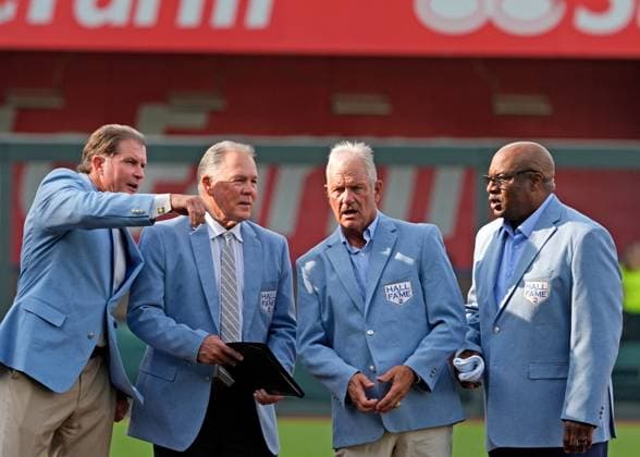 June 13, 2025: Royals hall of famers, Mike Sweeney, Ned Yost, George Brett and Bo Jackson are on hand to present Alex Gordon with his Hall of Fame Jacket against the Athletics at Kauffman Stadium Kansas City, Missouri. CSM. Kansas City United States - ZUMAc04_ 20250613_zma_c04_032 Copyright: xJonxRobichaudx
