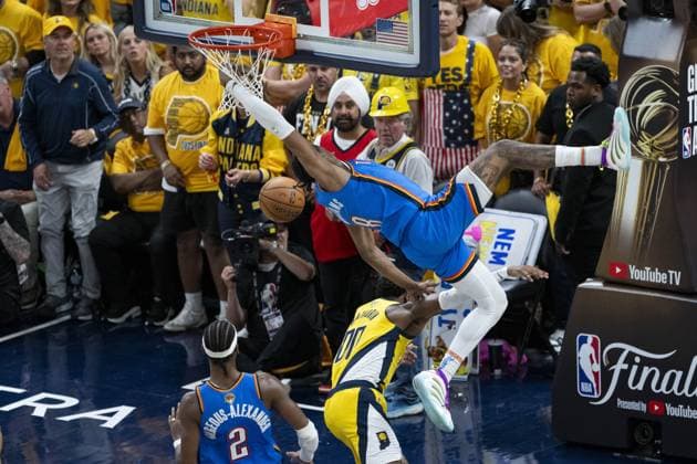 Sport Themen der Woche KW24 Sport Bilder des Tages Indiana Pacers v Oklahoma City Thunder - NBA, Basketball Herren, USA finals Indiana, UNITED STATES - June 13: Jalen Williams 8 of the Oklahoma City Thunder in action against Indiana Pacers during Game four of the 2025 NBA Finals on June 13, 2025 at Gainbridge Fieldhouse in Indianapolis, Indiana. Mostafa Bassim Anadolu Indiana United States. Editorial use only. Please get in touch for any other usage.  Copyright: x2025xAnadoluxMostafaxBassimx